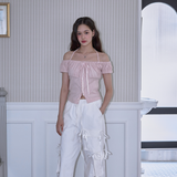 ROSE FRANTZ 2604 Shirring Halter Off Shoulder T-shirt Pink