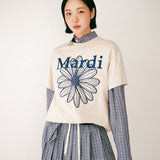 MARDI MERCREDI 2604 TSHIRT FLOWERMARDI NEEDLEWORK_LIGHTBEIGE BLUE