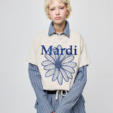 MARDI MERCREDI 2604 TSHIRT FLOWERMARDI NEEDLEWORK_LIGHTBEIGE BLUE
