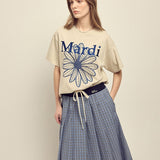 MARDI MERCREDI 2604 TSHIRT FLOWERMARDI NEEDLEWORK_LIGHTBEIGE BLUE