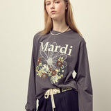 MARDI MERCREDI 2603 TSHIRT LONG SLEEVE FLOWERMARDI JARDIN CHARCOAL IVORY
