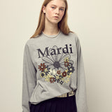 MARDI MERCREDI 2603 TSHIRT LONG SLEEVE FLOWERMARDI JARDIN GREY BLACK