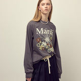 MARDI MERCREDI 2603 TSHIRT LONG SLEEVE FLOWERMARDI JARDIN CHARCOAL IVORY