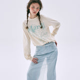 MARDI MERCREDI 2511 TSHIRT LONG SLEEVE TRIPLE FLOWER_BUTTER MOSSGREEN