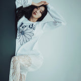 MARDI MERCREDI 2505 UNISEX TSHIRT LONG SLEEVE FLOWERMARDI_WHITE NAVY