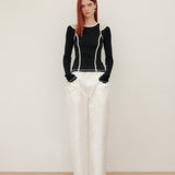 YUSE SS2403 LACE LAYERED COTTON WIDE PANTS - IVORY