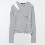 YUSE 2410 One Shoulder Layer Top (Light Gray)