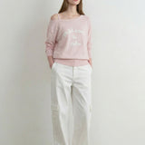 ROLAROLA 2603 MAISON DE ROLA EMBROIDERY OFF SHOULDER KNIT PINK