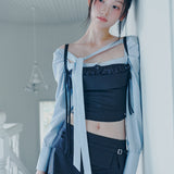 PAIN OR PLEASURE 2605 HEART RIBBON TOP CHARCOAL