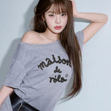 ROLAROLA 2607 MAISON DE ROLA EMBROIDERY OFF SHOULDER T-SHIRT GRAY