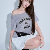 ROLAROLA 2607 MAISON DE ROLA EMBROIDERY OFF SHOULDER T-SHIRT GRAY