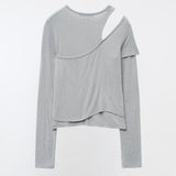 YUSE 2410 One Shoulder Layer Top (Light Gray)