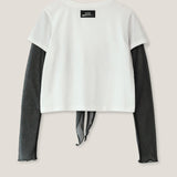 YUSE 2404 MESH RIBBON LAYERED T-SHIRT  IVORY/BLACK