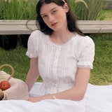 ROLAROLA 2605 FRILL SHIRRING BLOUSE WHITE