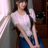 ROLAROLA 2605 FRILL SHIRRING BLOUSE WHITE