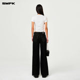 SMFK 2501 十字经典阔腿牛仔裤/黑牛仔