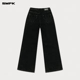 SMFK 2501 十字经典阔腿牛仔裤/黑牛仔