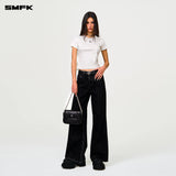 SMFK 2501 十字经典阔腿牛仔裤/黑牛仔
