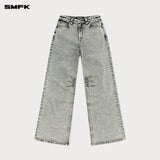 SMFK 2501 十字经典阔腿牛仔裤/白雪花