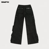 SMFK 2501 赛博野马涂蜡闻腿工装裤/油墨黑