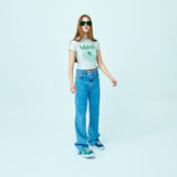 MARDI MERCREDI 2507 CROPPED TSHIRT FLOWERMARDI_LIGHTBEIGE GREEN