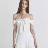 NOT YOUR ROSE 2603 Off shoulder ribbon top (Ivory)