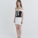 NOT YOUR ROSE 2603 Off shoulder ribbon top (Black)