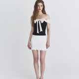 NOT YOUR ROSE 2603 Off shoulder ribbon top (Black)