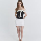 NOT YOUR ROSE 2603 Off shoulder ribbon top (Black)