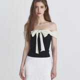 NOT YOUR ROSE 2603 Off shoulder ribbon top (Black)