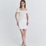 NOT YOUR ROSE 2603  Floral puff blouse (Ivory)