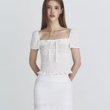 NOT YOUR ROSE 2603  Floral puff blouse (Ivory)