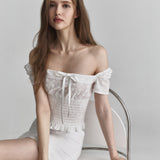 NOT YOUR ROSE 2603  Floral puff blouse (Ivory)