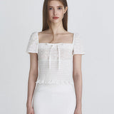 NOT YOUR ROSE 2603  Floral puff blouse (Ivory)