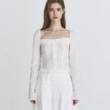 NOT YOUR ROSE 2603 Ribbon square blouse (Ivory)