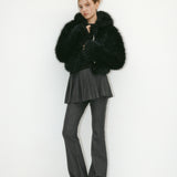 YUSE SS2312 DETACHABLE HOODIE FUR SHORT JACKET - BLACK