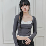 PAIN OR PLEASURE 2604 DAISY RIBBON TOP CHARCOAL