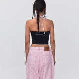 REST & RECREATION SS2404 HALTER NECK CROP TOP BLACK