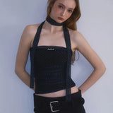 ROSE FRANTZ 2603 Mesh Dot Tie Top Black