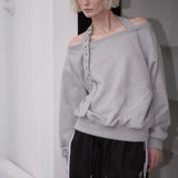 ROSE FRANTZ 2603 Eyelet Strap Open Sweatshirt Gray