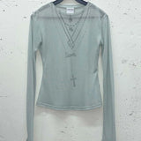 SCULPTOR 2604 Faux Necklace Tee Green
