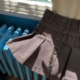 SEOOOCOOKIE denim pleated skirt Brown