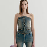 YUSE SS2312 LACE-UP DENIM TUBE TOP - INDIGO