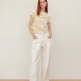 YUSE SS2403 LACE LAYERED COTTON WIDE PANTS - IVORY