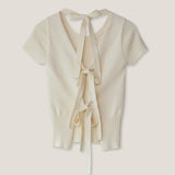 YUSE SS2403 BACK RIBBON POINT KNIT TOP - IVORY