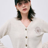 MARDI MERCREDI 2511 RACCOON BLENDED CARDIGAN V NECK_OATMEAL BEIGE