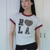 ROLAROLA 2605 ILOVE ROLA PATCHWORK RINGER T-SHIRT M/GRAY