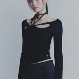 PAIN OR PLEASURE 2608 WRINKLED ORCHID TOP BLACK