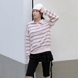 ROLAROLA 2605 LOOSE FIT COLLAR STRIPE KNIT PINK