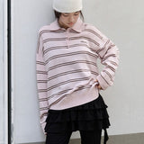 ROLAROLA 2605 LOOSE FIT COLLAR STRIPE KNIT PINK